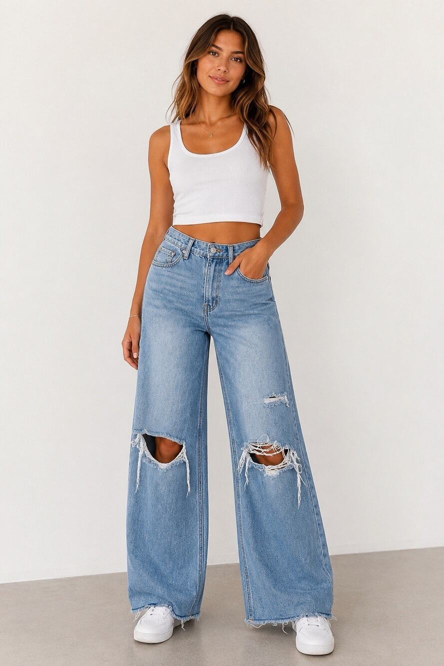 Abound Nico Jeans Womens 27 Light Wash Wide Leg Distressed High Rise Raw Hem
